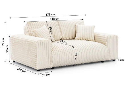 Mollis - Sofa 2 Sitzer aus Plüschcord mit schöner Sitzkomfort
