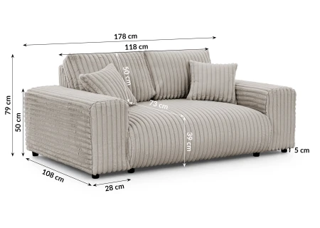 Mollis - Sofa 2 Sitzer aus Plüschcord mit schöner Sitzkomfort