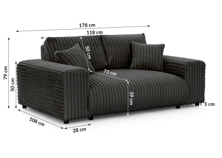 Mollis - Sofa 2 Sitzer aus Plüschcord mit schöner Sitzkomfort