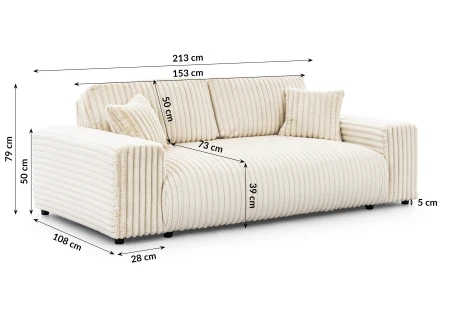 Mollis - Sofa 3 Sitzer aus Plüschcord mit schöner Sitzkomfort