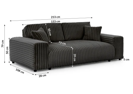 Mollis - Sofa 3 Sitzer aus Plüschcord mit schöner Sitzkomfort