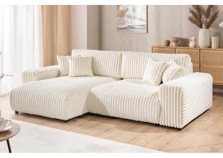 Mollis - Ecksofa mit Schlaffunktion und Bettkasten aus Plüschcord mit schöner Sitzkomfort