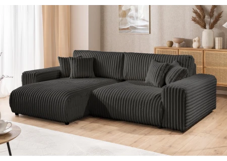 Mollis - Ecksofa mit Schlaffunktion und Bettkasten aus Plüschcord mit schöner Sitzkomfort