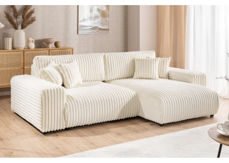 Mollis - Ecksofa mit Schlaffunktion und Bettkasten aus Plüschcord mit schöner Sitzkomfort