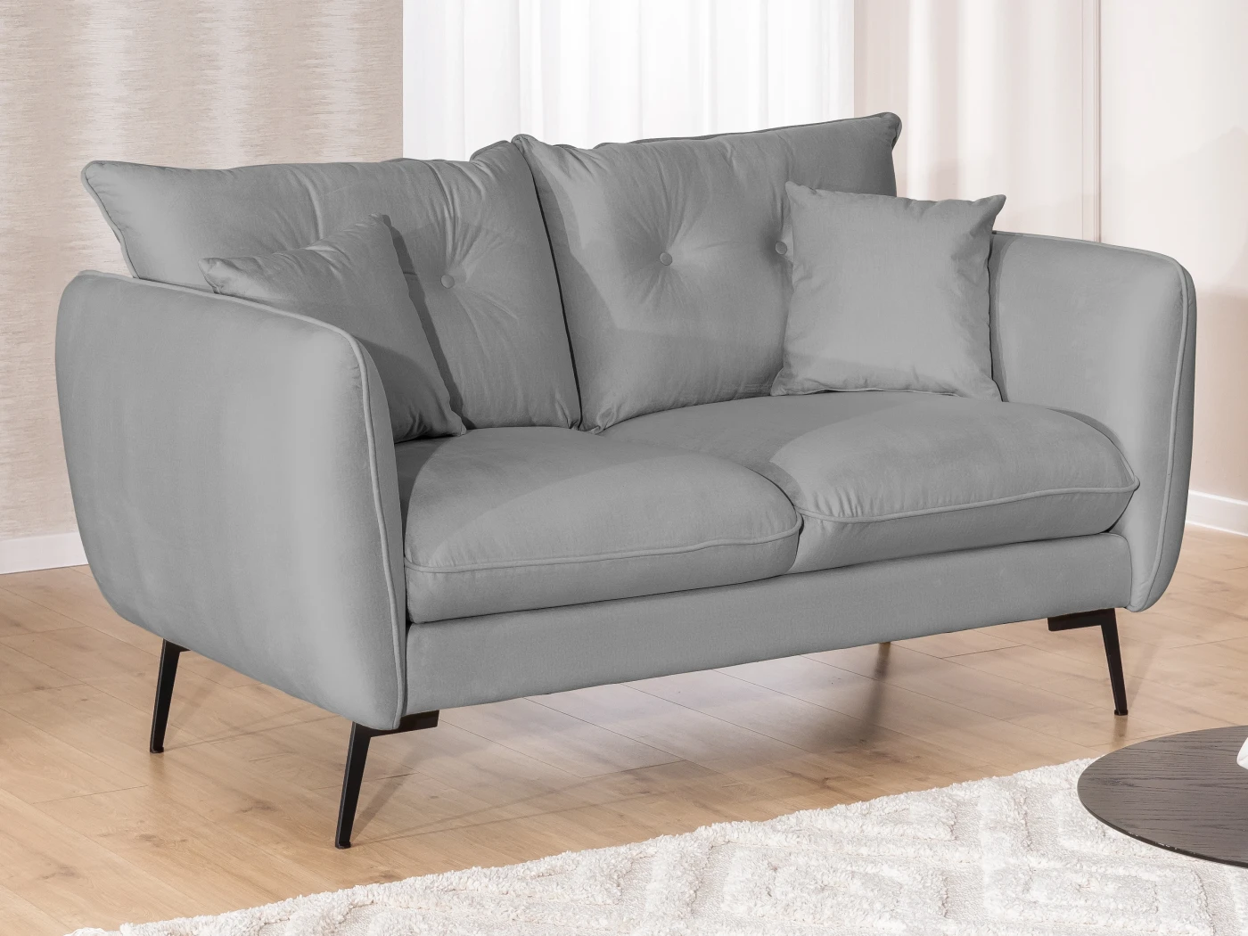 Nordloft - Modernes Sofa 2-Sitzer aus Samt-Stoff mit Hohen Schwarzen Metallfüßen und schöner Sitzkomfort