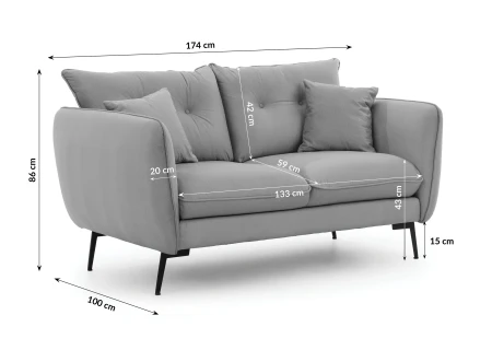 Nordloft - Modernes Sofa 2-Sitzer aus Samt-Stoff mit Hohen Schwarzen Metallfüßen und schöner Sitzkomfort