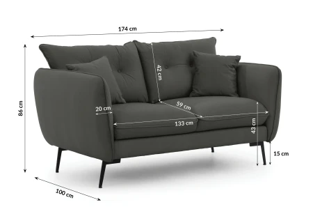 Nordloft - Modernes Sofa 2-Sitzer aus Samt-Stoff mit Hohen Schwarzen Metallfüßen und schöner Sitzkomfort