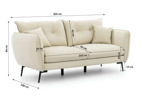 Nordloft - Modernes Sofa 3-Sitzer aus Samt-Stoff mit Hohen Schwarzen Metallfüßen und schöner Sitzkomfort