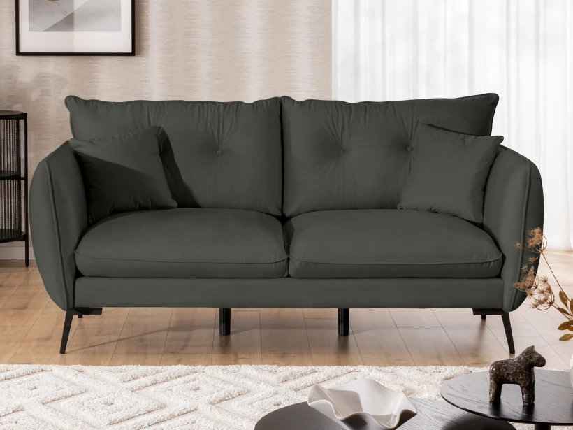 Nordloft - Modernes Sofa 3-Sitzer aus Samt-Stoff mit Hohen Schwarzen Metallfüßen und schöner Sitzkomfort