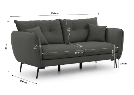 Nordloft - Modernes Sofa 3-Sitzer aus Samt-Stoff mit Hohen Schwarzen Metallfüßen und schöner Sitzkomfort