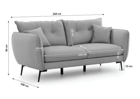 Nordloft - Modernes Sofa 3-Sitzer aus Samt-Stoff mit Hohen Schwarzen Metallfüßen und schöner Sitzkomfort