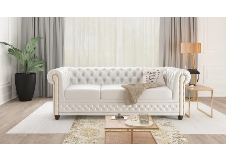 Chloe - Sofa 3 sitzer Chesterfield aus veganem Leder mit Holzfüßen