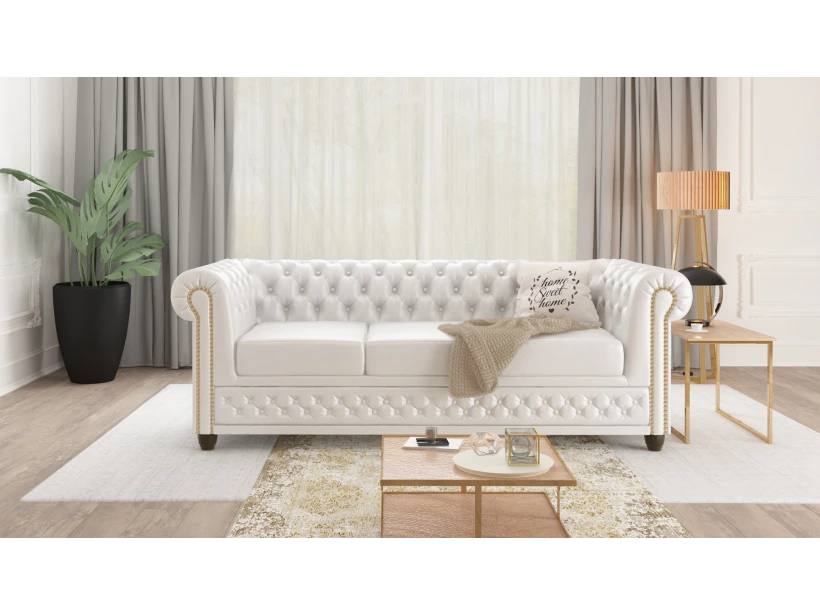 Chloe - Sofa 3 sitzer Chesterfield aus veganem Leder mit Holzfüßen