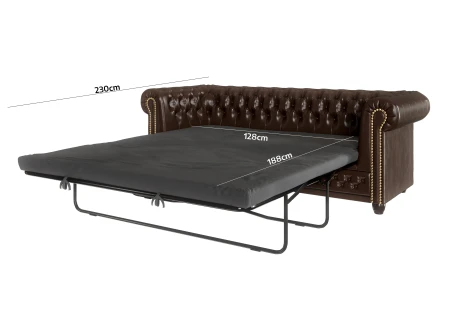 Chloe - Sofa 3 sitzer mit Schlaffunktion Chesterfield aus veganem Leder mit Holzfüßen