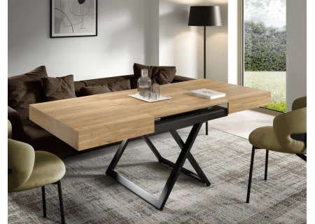 Elano - Luxuriöser und moderner Esstisch und Couchtisch in einem in Halifax Eiche mit schwarzen Metallfüßen und Hochwertige Vera