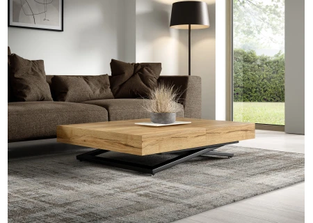 Elano - Luxuriöser und moderner Esstisch und Couchtisch in einem in Halifax Eiche mit schwarzen Metallfüßen und Hochwertige Vera