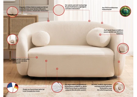 Roundi - Bouclé 2-Sitzer Sofa Luxus & Moderne Kollektion Geschwungenes Loveseat-Design