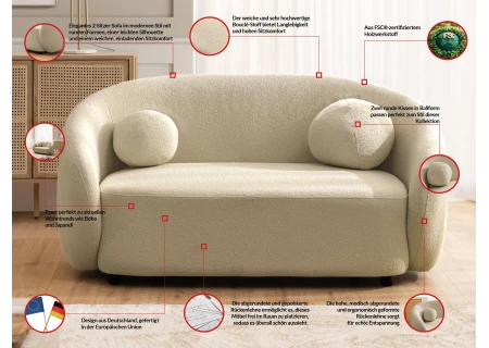 Roundi - Bouclé 2-Sitzer Sofa Luxus & Moderne Kollektion Geschwungenes Loveseat-Design