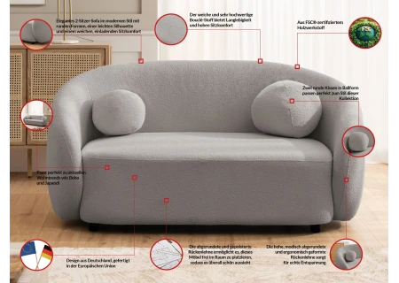 Roundi - Bouclé 2-Sitzer Sofa Luxus & Moderne Kollektion Geschwungenes Loveseat-Design