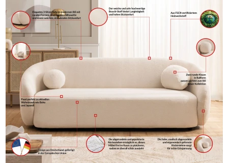 Roundi - Bouclé 3-Sitzer Sofa Luxus & Moderne Kollektion Geschwungenes Loveseat-Design