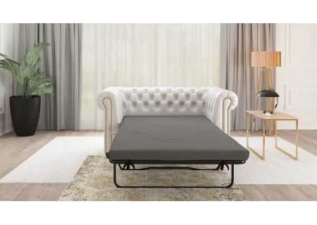 Chloe - Sofa 2 sitzer mit Schlaffunktion Chesterfield aus veganem Leder mit Holzfüßen