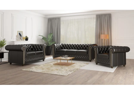 Chloe - Sofa 2 sitzer Chesterfield aus veganem Leder mit Holzfüßen