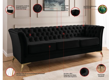 Whitby - Chesterfield Luxus 3-Sitzer Sofa aus Samt mit goldenen, silbernen oder schwarzen Füßen