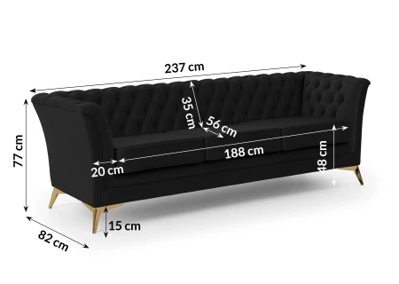Whitby - Chesterfield Luxus 3-Sitzer Sofa aus Samt mit goldenen, silbernen oder schwarzen Füßen