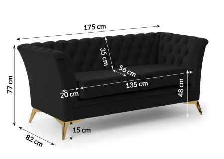Whitby - Chesterfield Luxus 2-Sitzer Sofa aus Samt mit goldenen, silbernen oder schwarzen Füßen