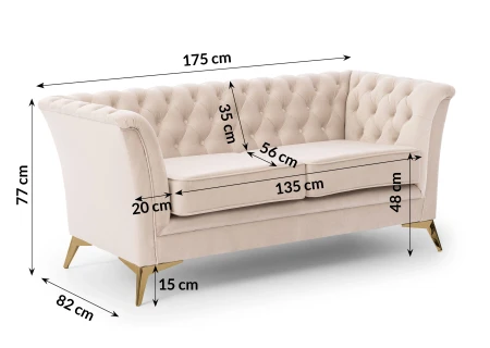 Whitby - Chesterfield Luxus 2-Sitzer Sofa aus Samt mit goldenen, silbernen oder schwarzen Füßen