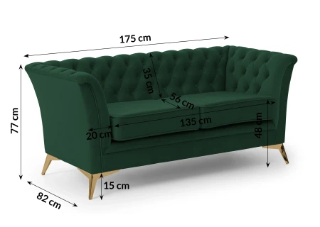 Whitby - Chesterfield Luxus 2-Sitzer Sofa aus Samt mit goldenen, silbernen oder schwarzen Füßen