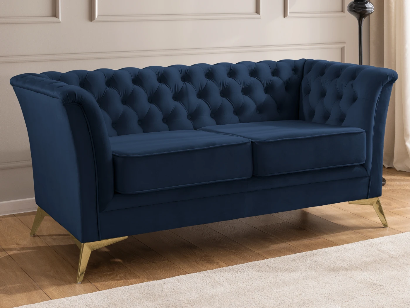 Whitby - Chesterfield Luxus 2-Sitzer Sofa aus Samt mit goldenen, silbernen oder schwarzen Füßen