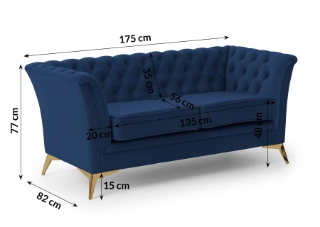 Whitby - Chesterfield Luxus 2-Sitzer Sofa aus Samt mit goldenen, silbernen oder schwarzen Füßen