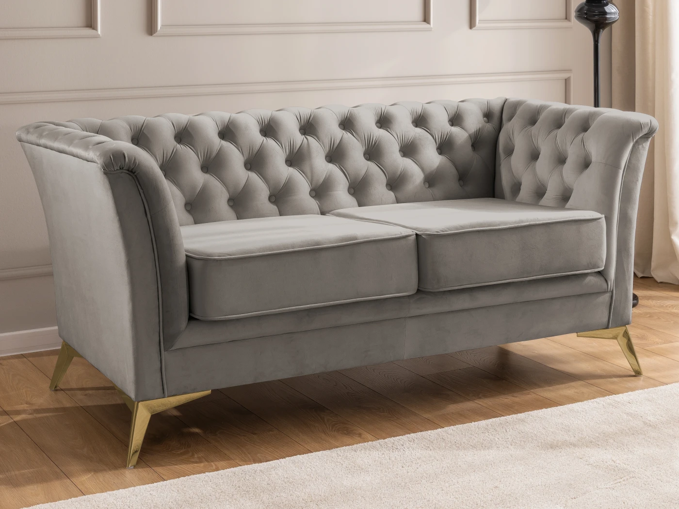 Whitby - Chesterfield Luxus 2-Sitzer Sofa aus Samt mit goldenen, silbernen oder schwarzen Füßen