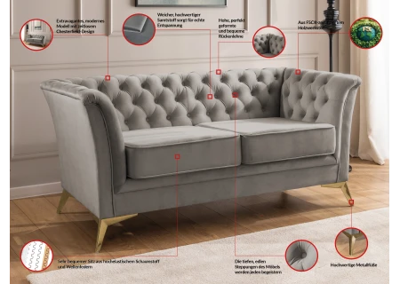 Whitby - Chesterfield Luxus 2-Sitzer Sofa aus Samt mit goldenen, silbernen oder schwarzen Füßen