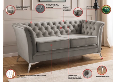 Whitby - Chesterfield Luxus 2-Sitzer Sofa aus Samt mit goldenen, silbernen oder schwarzen Füßen