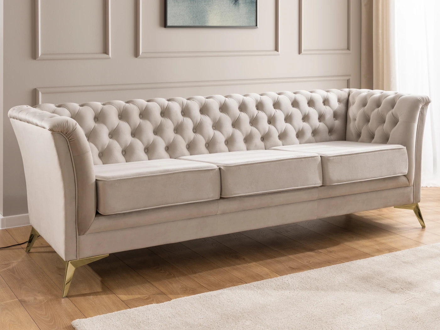 Whitby - Chesterfield Luxus 3-Sitzer Sofa aus Samt mit goldenen, silbernen oder schwarzen Füßen