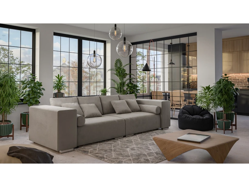 Vivian - Big Sofa mit Schlaffunktion, Boxspringfederung, Lounge Sofa mit vielen losen Kissen