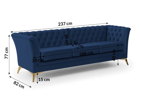 Whitby - Chesterfield Luxus 3-Sitzer Sofa aus Samt mit goldenen, silbernen oder schwarzen Füßen