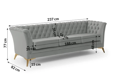 Whitby - Chesterfield Luxus 3-Sitzer Sofa aus Samt mit goldenen, silbernen oder schwarzen Füßen