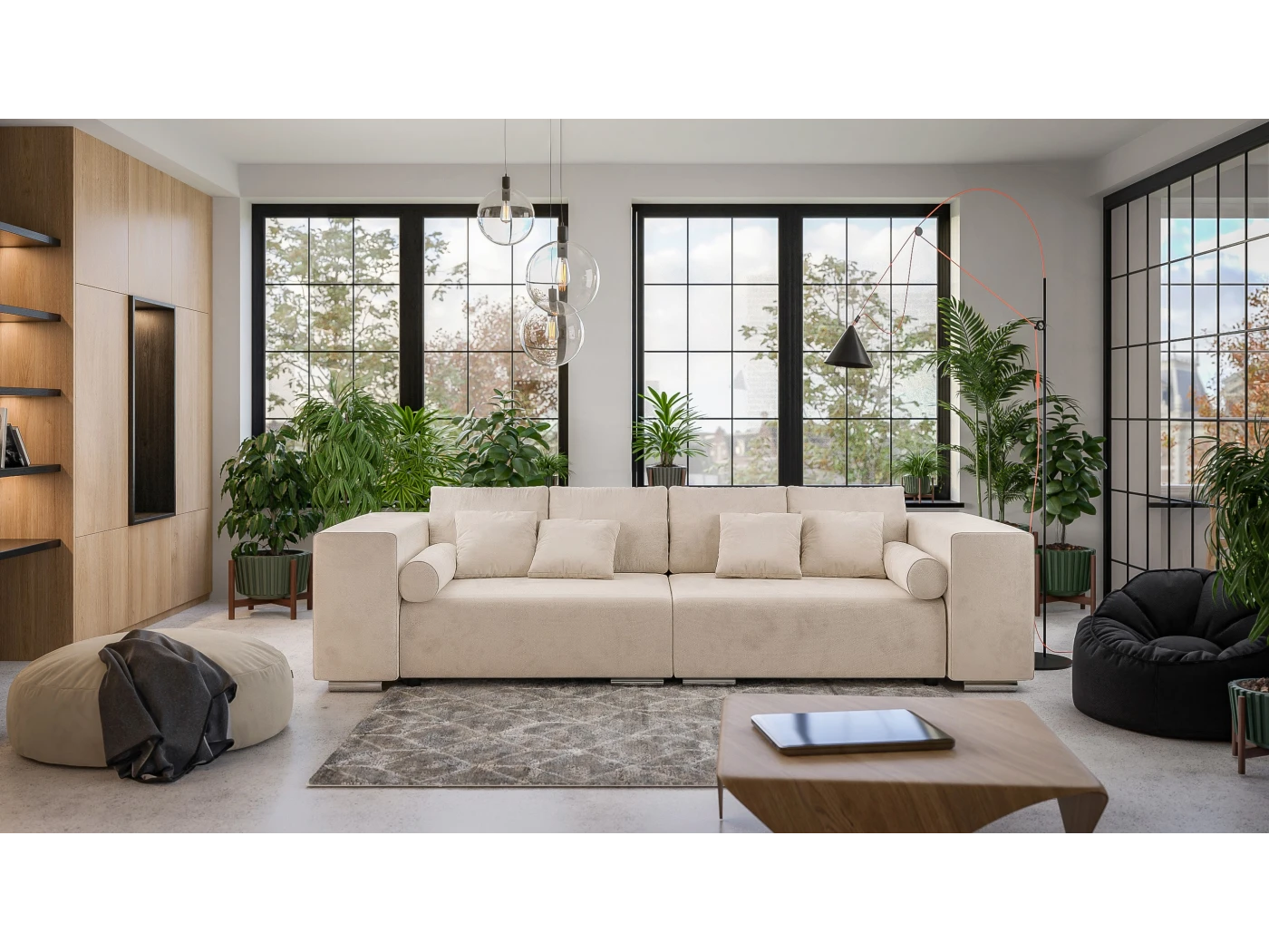 Vivian - Big Sofa mit Schlaffunktion, Boxspringfederung, Lounge Sofa mit vielen losen Kissen