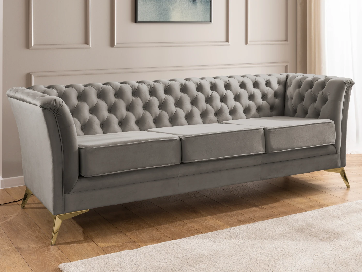 Whitby - Chesterfield Luxus 3-Sitzer Sofa aus Samt mit goldenen, silbernen oder schwarzen Füßen