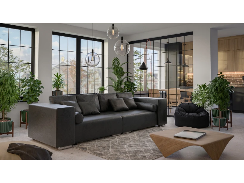 Calvin - Big Sofa mit Schlaffunktion, Boxspringfederung, Lounge Sofa mit vielen losen Kissen