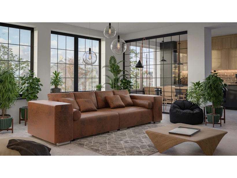 Calvin - Big Sofa mit Schlaffunktion, Boxspringfederung, Lounge Sofa mit vielen losen Kissen