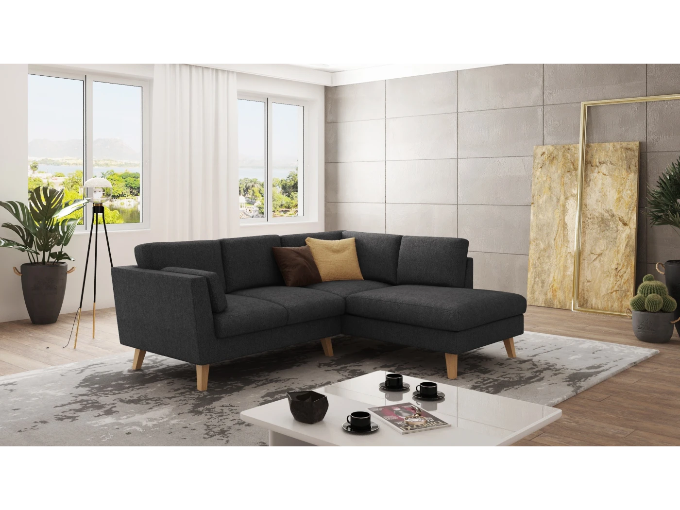 Violet - Ecksofa mit Holzfüßen im skandinavischen Stil