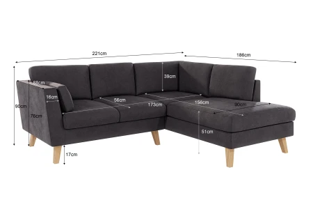 Violet - Ecksofa mit Holzfüßen im skandinavischen Stil