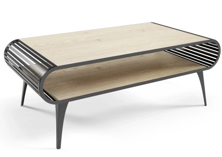 Stilo - Luxuriöser und moderner Couchtisch in Halifax Eiche mit Schwarze Metallfüße und Hochwertige Verarbeitung