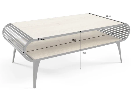 Stilo - Luxuriöser und moderner Couchtisch in Halifax Eiche mit Schwarze Metallfüße und Hochwertige Verarbeitung