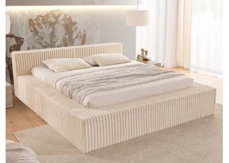 Noord - Modernes Polsterbett aus Plüschcord mit Lattenrost und großem Bettkasten