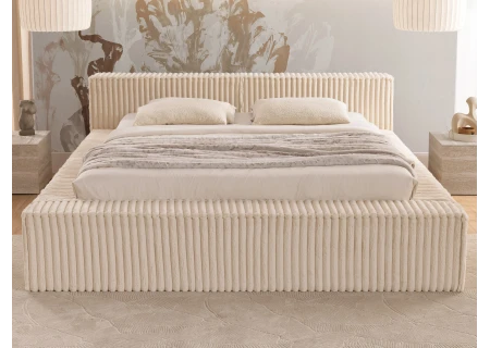 Noord - Modernes Polsterbett aus Plüschcord mit Lattenrost und großem Bettkasten